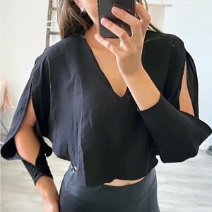 *NWOT* Zara Split-Sleeve Black Crop Blouse Top - Size S